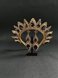 Gold Birthday Crown For Adults Adult Birthday Crown Gold Metal Tiara Earrings Medieval Gifts Marsala Deep Red Crystal Queen Headpie Baroque Wedding Wedding Bridesmaids Crown Hairstyles