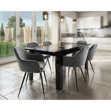 Home decor & pillows 13open submenu. Set Of 2 Grey Velvet Dining Tub Chairs With Black Legs Logan Log002 Ebay