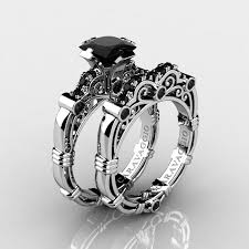 Black And White Gold Wedding Band Art Masters Caravaggio 14k White Gold 1 25 Ct Princess Black Diamond Engagement Ring Wedding Band Set R623ps 14kwgbd Black Diamond Ring Engagement Engagement Rings Wedding Bands Set Black Sapphire Engagement Rings
