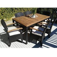 Patio dining sets 6 seater. Kai 6 7pc Raw Natural Teak Table Top Outdoor Dining Set With Wicker Chairs United House Furniture