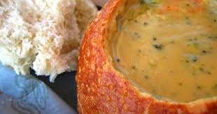 Creamy Broccoli And Cheese Soup In A Sour Dough Bread Bowl