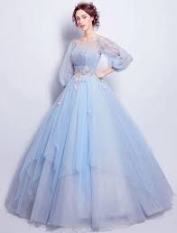 Flower Fairy Prom Dress Sky Blue Tulle Occasion Dresses Flower Fairy Prom Dre In 2020 Fairy Prom Dress Prom Dresses Long With Sleeves Long Sleeve Wedding Gowns