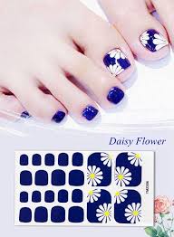 Pegatinas para uñas de los pies con diseño de margaritas blancas, cobertura  total, autoadhesivas, serie YMZ