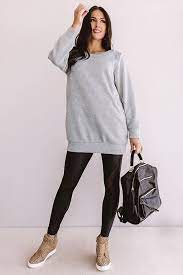 Plain sweatshirt printed vests shirt dresses. Cozy Content Sweatshirt Tunic In Grey Keep Your Fall Street Style Game On Point With This Cozy G Outfits With Leggings Tunic Sweatshirt Gray Sweatshirt Outfit