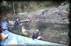 Often visitors stay until after midnight, to admire an incredible night landscape. La Hot Spring Lata Tembakah Waterfall