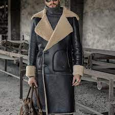 Charmkpr Mens Mid Long Black Faux Leather Shearling Jacket Banggood Mobile