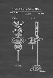 Black And White Rail Road Sign Railroad Crossing Sign Patent 1936 Locomotive Trains Railroad Railroad Decor Model Trains Train Decor Train Decor Railroad Crossing Signs Model Trains