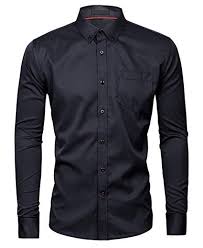 Musen Men Slim Fit Dress Shirt Casual Solid Elastic Button Down Long Sleeve Formal Shirt Black L Slim Fit Dress Shirts Mens Shirt Dress Casual Shirts