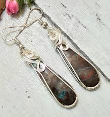 Moss Agate Earrings, Moss Agate Wire Wrapped Earrings, Sterling Silver Wire  Wrapped Earrings, Green Moss Agate Wire Wrap Earrings FS46