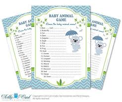 Boy Koala Baby Animal Game Guess Animals By Adlyowlpartyprints 5 00 Baby Animal Games Bear Baby Shower Theme April Baby Shower