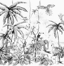 Black And White Tropical Mural Wallpaper Wallpaper Jungle Material Vinyl With Paper Backing Weight 300 Grams Texture Matte Light Texture Specif Jungle Wallpaper Wallpaper Animal Wallpaper