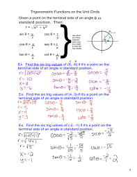 The six trig functions are. Trigonometric Functions On The Unit Circle Given A Point On The