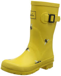 Joules Womens Molly Welly Gold Botanical Bees Knee High Rubber Rain Boot 7m