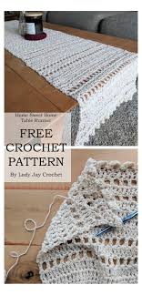 Free Crochet Pattern Home Sweet Home Table Runner By Lady Jay Crochet Knit Table Runner Pa In 2020 Crochet Table Runner Pattern Crochet Patterns Crochet Placemats