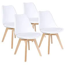 The bottom of each chair is marked burke, inc. Buy Furmax Mid Century Modern Dsw Dining Chair Upholstered Side Chair With Beech Wood Legs And Soft Padded Shell Tulip Chair For Dining Room Living Room Bedroom Kitchen Set Of 4 White