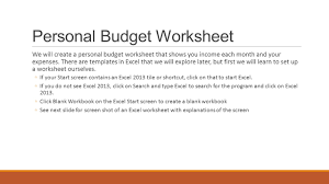 excel creating a worksheet and chart personal budget