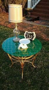 This Was A Plain Glass Top And The Bottom Was A Weird Greenish Color Spray Painted Bottom Gold Stenci Glass Table Redo Glass Top Dining Table Glass Top Table