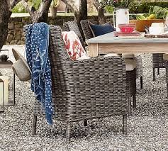 Huntington All Weather Wicker Dining Roll Arm Chair Gray Potterybarn Wicker Dining Armchair Wicker Dining Chairs Wicker Patio Furniture