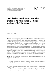 We did not find results for: Pdf Deciphering North Korea S Nuclear Rhetoric An Automated Content Analysis Of Kcna News