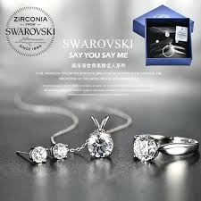10 karat rose goldswarovski zirconia ring: 100 Original Swarovski X Mabarri Zirconia Crystal Gemstones 3 In 1 Jewellery Necklace Ring Earrings Women Ladies Shopee Malaysia