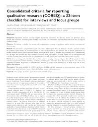 Pdf Consolidated Criteria For Reporting Qualitative Research Coreq A 32 Item Checklist For Interviews And Focus Groups