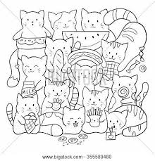 Cute funny seamless pattern with cats and accessories. Doodle Coloring Page Vector Photo Free Trial Bigstock