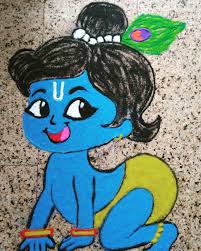 Cute Bal Krishna Rangoli Kolam Muggu By Easy Rangoli For U Little Krishna Bal Krishna Cute Drawings
