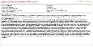 Hemodialysis Technician Cover Letter