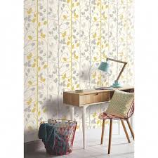 Arthouse Wallpaper Woodland Grey And Yellow Yellowbedroom Grey And Yellow Living Room Yellow Grey Wallpaper Yellow Wallpaper