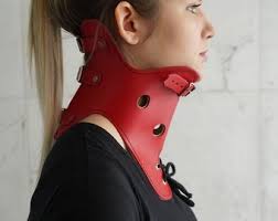 Couro ortopédico esque postura colar pescoço cinta órtese pescoço  rígido-couro natural/médico/temático vintage