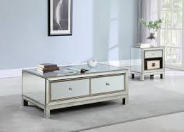 Made of metal and engineered wood; 724178 Coffee Table In Mirror By Coaster W Optional End Tables