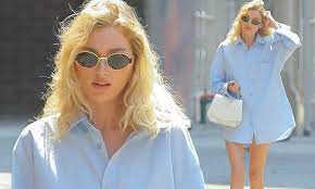 11, and on tuesday she documented. Elsa Hosk Shows Off Her Long Toned Legs In An Oversized Blue Balenciaga Shirt With No Trousers Daily Mail Online