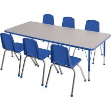 Six 12 Chairs One 30 W X 60 L Rectangle Activity Table Set Activity Table Kids Table And Chairs Table