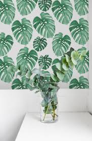 Monstera Leaves Removable Wallpaper The Material Is Stain And Tear Resistant And Sticks To Any Flat Surface Its Main Adva Leaf Wallpaper Wall Painting Mural