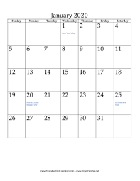 January 17 (monday) martin luther king jr. Printable January 2020 Calendar Vertical