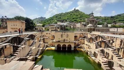 Geometric stairs of Panna Meena ka Kund, AI generated