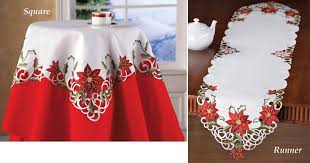 Amazon Com Embroidered Holiday Poinsettia Table Linens Runner Holiday Table Decorations Holiday Table Runner Table Linens