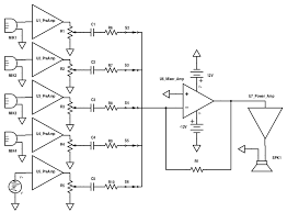 This disco audio mixer circuit is a typical example of the way modern components can, and do, simplify the realization of good quality audio in the given configuration it is eminently suitable for use as a disco audio mixer circuit, but the number of input channels can easily be enlarged. Build An Audio Mixer Projects