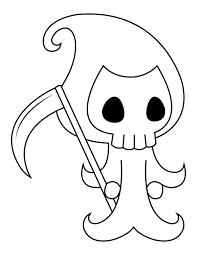 Grim reaper's hooded black cloack coloring page. Printable Grim Reaper With Scythe Coloring Page