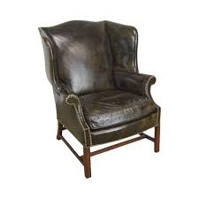 Chippendale Style Dark Green Leather Mahogany Wing Chair In 2020 Tan Leather Chair Leather Wing Chair Wing Chair
