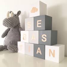 Personalised Baby Name Blocks Dark Light Grey White Baby Name Blocks Play Cube Wooden Baby Blocks