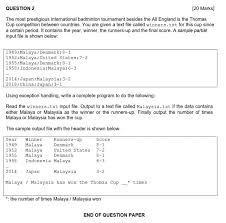 If you are not able to watch the live stream of. Solved Question 2 20 Marks The Most Prestigious International Badminton Tournament Besides The All England Is The Thomas Cup Competition Between Course Hero