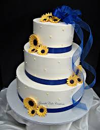 Wedding cake boxes wedding cake topper wedding cake stand wedding lights wedding cake table there are 241 suppliers who sells blue light wedding cakes on alibaba.com, mainly located in asia. Elegant White Buttercream Wedding Cake With Royal Blue Ribbon And Yellow Daisies A Photo On Flickriver