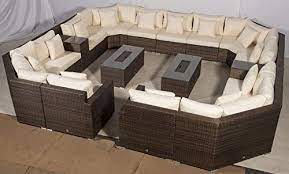Giardino Santorini Large 13 Seater Brown Rattan Sofa Set 2 Drinks Cooler Coffee Outdoor P Rattan Outdoor Furniture Garden Sofa Set Rattan Furniture Set