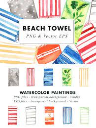 Watercolor Beach Towel Illustration Clip Art In Png Vector In 2021 Beach Watercolor Beach Towel Clip Art