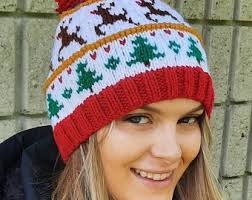 Natalie, Natale, modello di maglia, renne, alberi, cappello, berretto,  toque, donna, Fair Isle, grafico, norvegese, ferri circolari, islandese