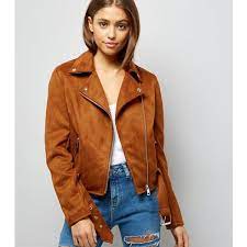 New Look Tan Suedette Biker Jacket 52 Liked On Polyvore Featuring Outerwear Jackets Tan Tan Biker Jacket Brown Biker Clothes Clothes Design Tan Jacket