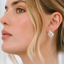 Vintage Wave Stud Earrings, Oversized Chunky Stud Earrings in Gold or Silver