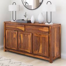 Both have drawers, shelves, and compartments to provide what's needed at the dining table or the kitchen table, whether its serveware, glassware, table linens, or bottles of wine. San Mateo Rustic Solid Wood 2 Drawer Large Sideboard Buffet Cabinet