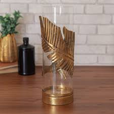 Large brass candle holder hurricane lamp castilian imports no chimney (b16). Huis Large Glass Hurricane Candle Holder Antiqued Gold Leaf Design Pillar Votive 37cm Luxclusif Com